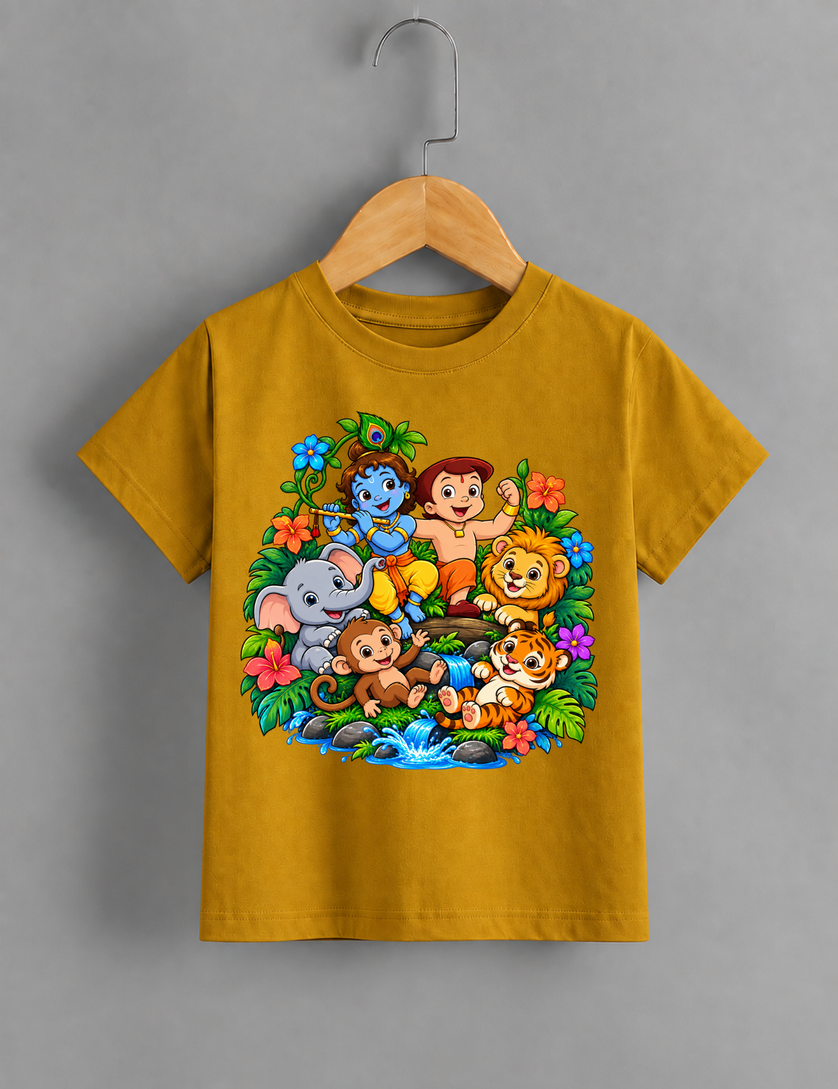 Little Krishna & Jungle Friends | Kids Graphic T-Shirt