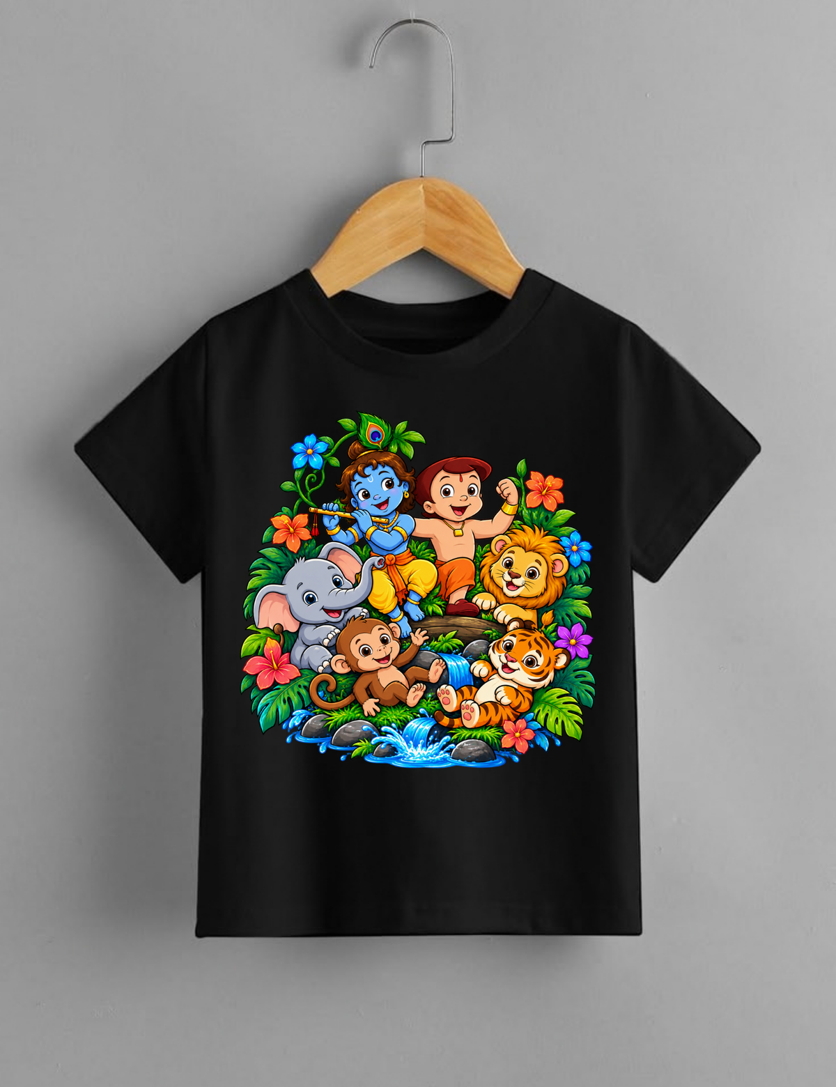 Little Krishna & Jungle Friends | Kids Graphic T-Shirt