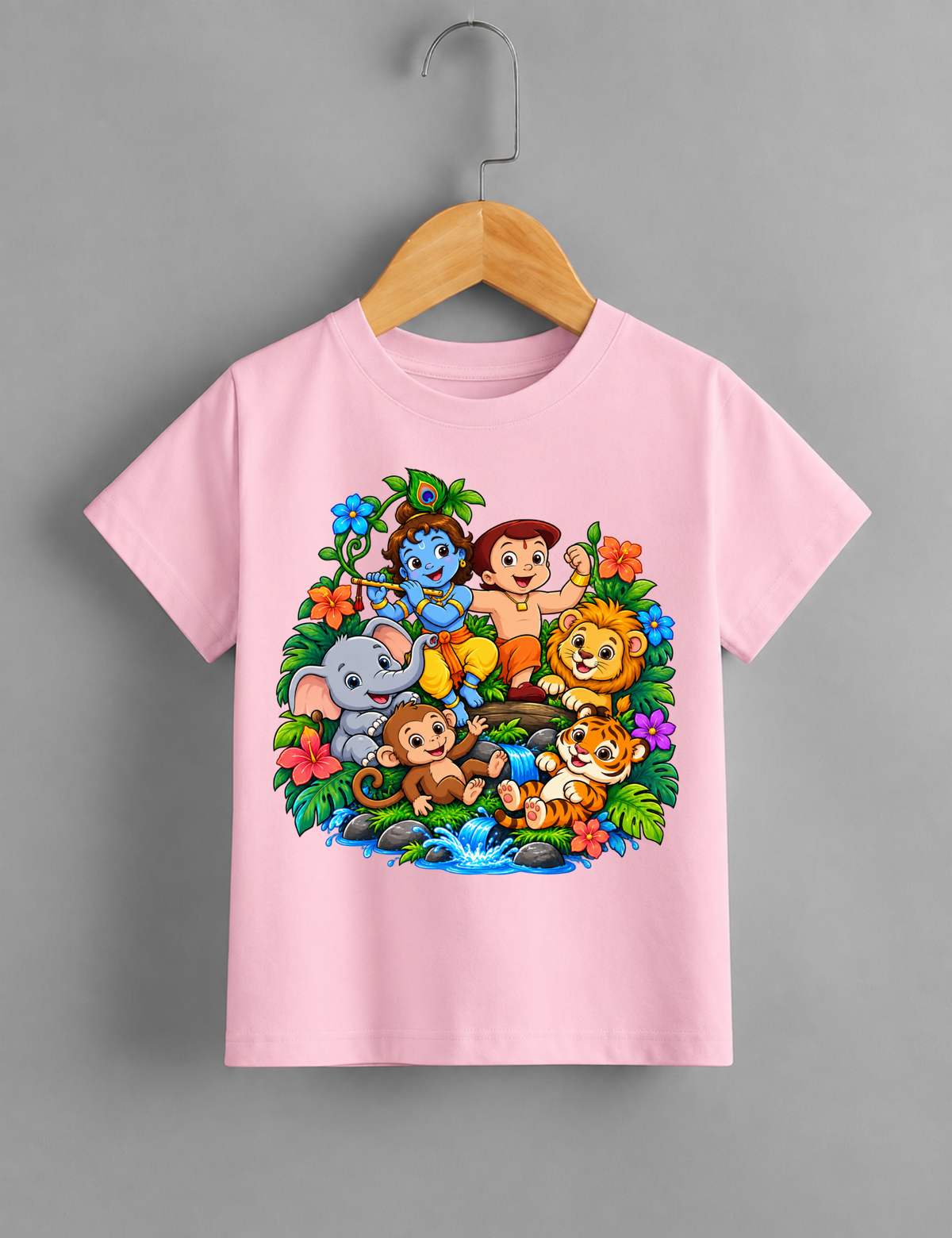 Little Krishna & Jungle Friends | Kids Graphic T-Shirt