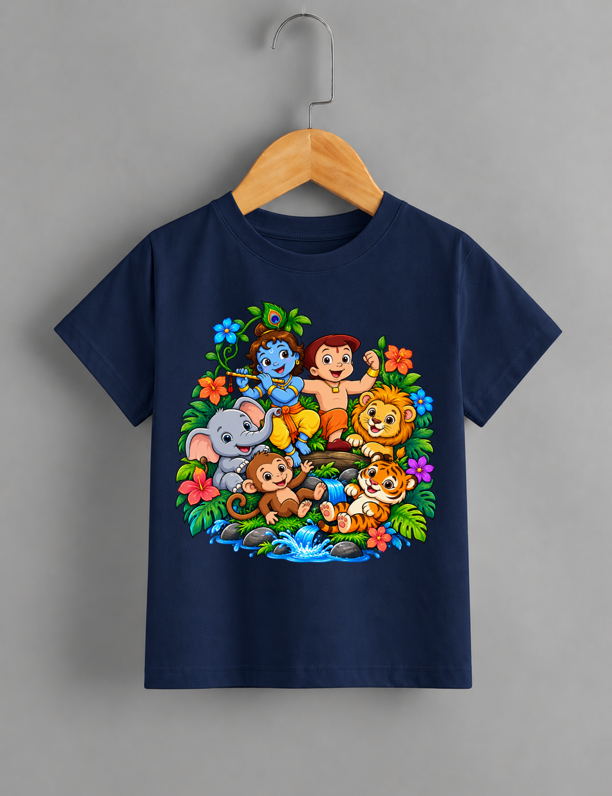 Little Krishna & Jungle Friends | Kids Graphic T-Shirt