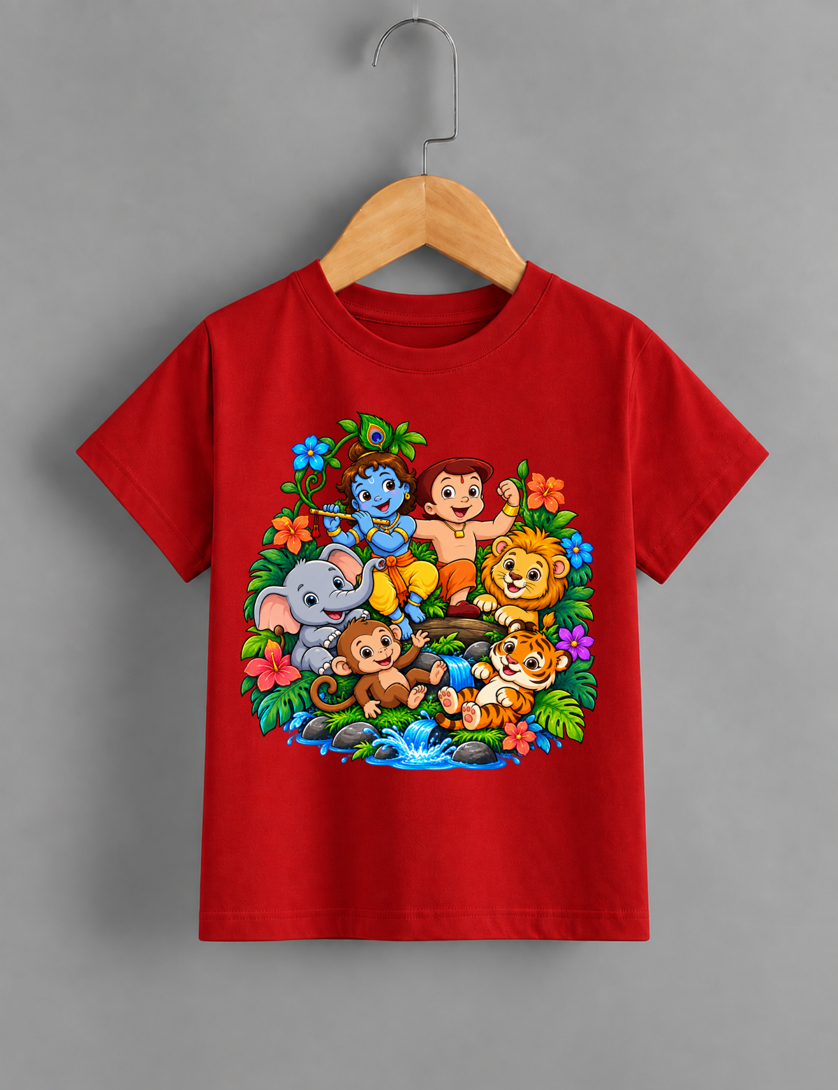Little Krishna & Jungle Friends | Kids Graphic T-Shirt