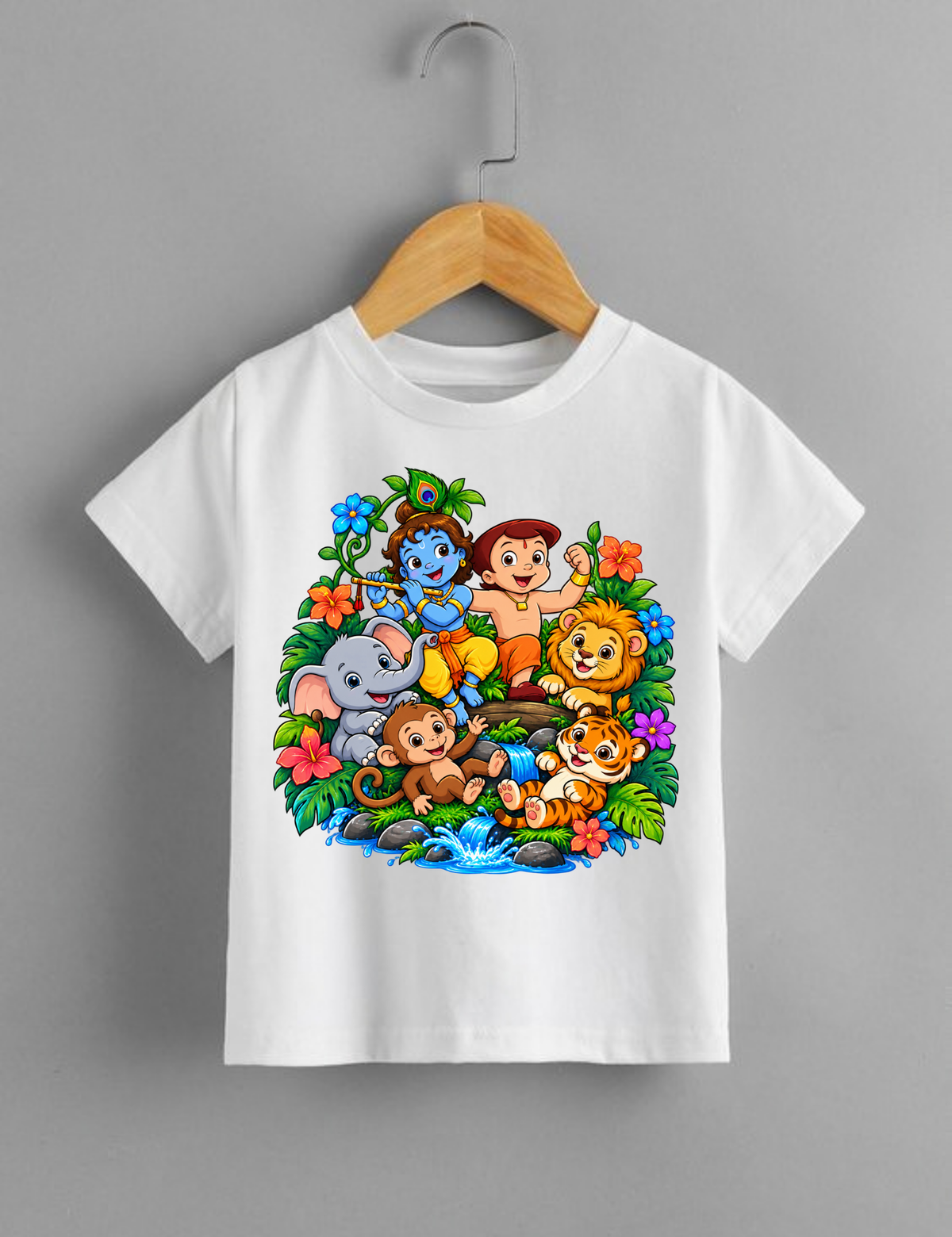 Little Krishna & Jungle Friends | Kids Graphic T-Shirt