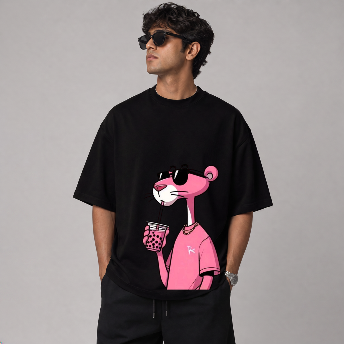 Pink Panther Boba Tee Club | Unisex Oversize T-Shirt