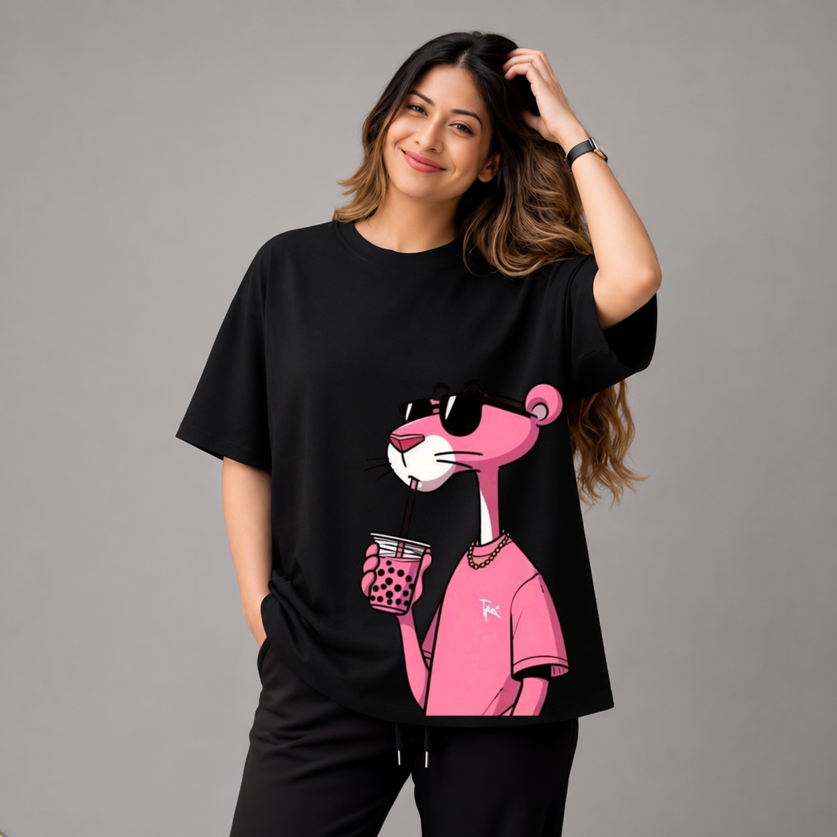 Pink Panther Boba Tee Club | Unisex Oversize T-Shirt